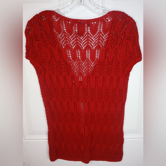 Jones New York Red Short Sleeve Open Knit Sweater Vest SIZE SMALL - Picture 3 of 3